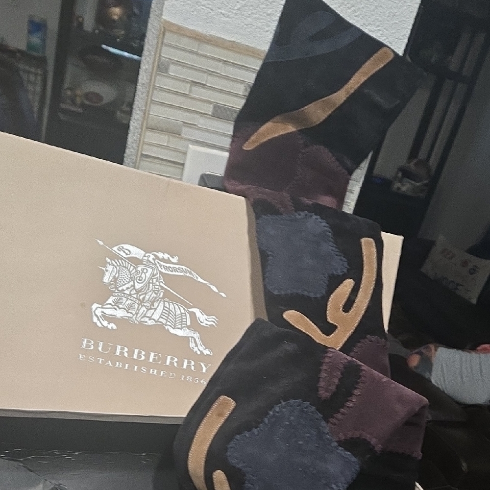 Burberry Black and Purple Heeled Boots